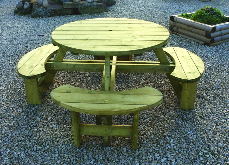 Softwood round garden table plus bench