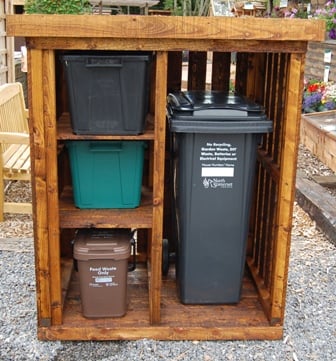 Wooden wheelie and recycling bin store