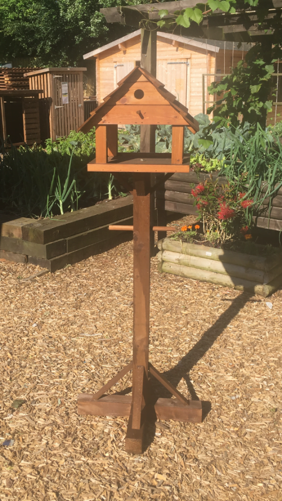 Timber bird table for RSPB Big Garden Birdwatch